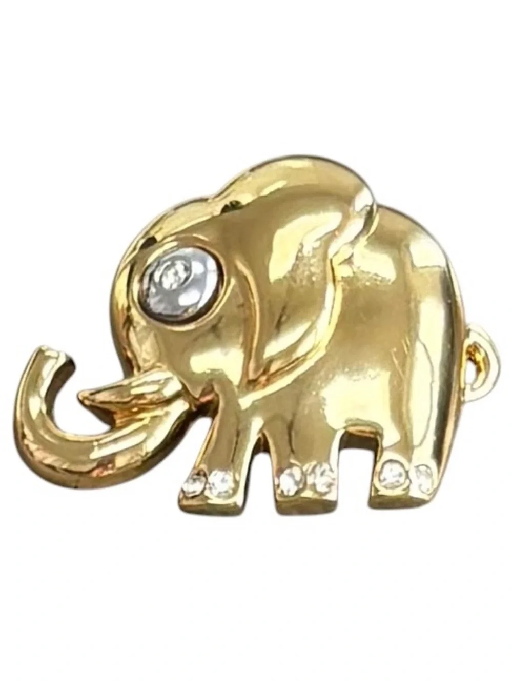 Vintage Gold Trunk Up Elephant Brooch Good Luck Prosperity Charm Pin Statement
